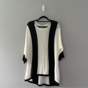 Chicos Lightweight Open Weave Dolman Sleeve Sweater Black White Size 3 XL